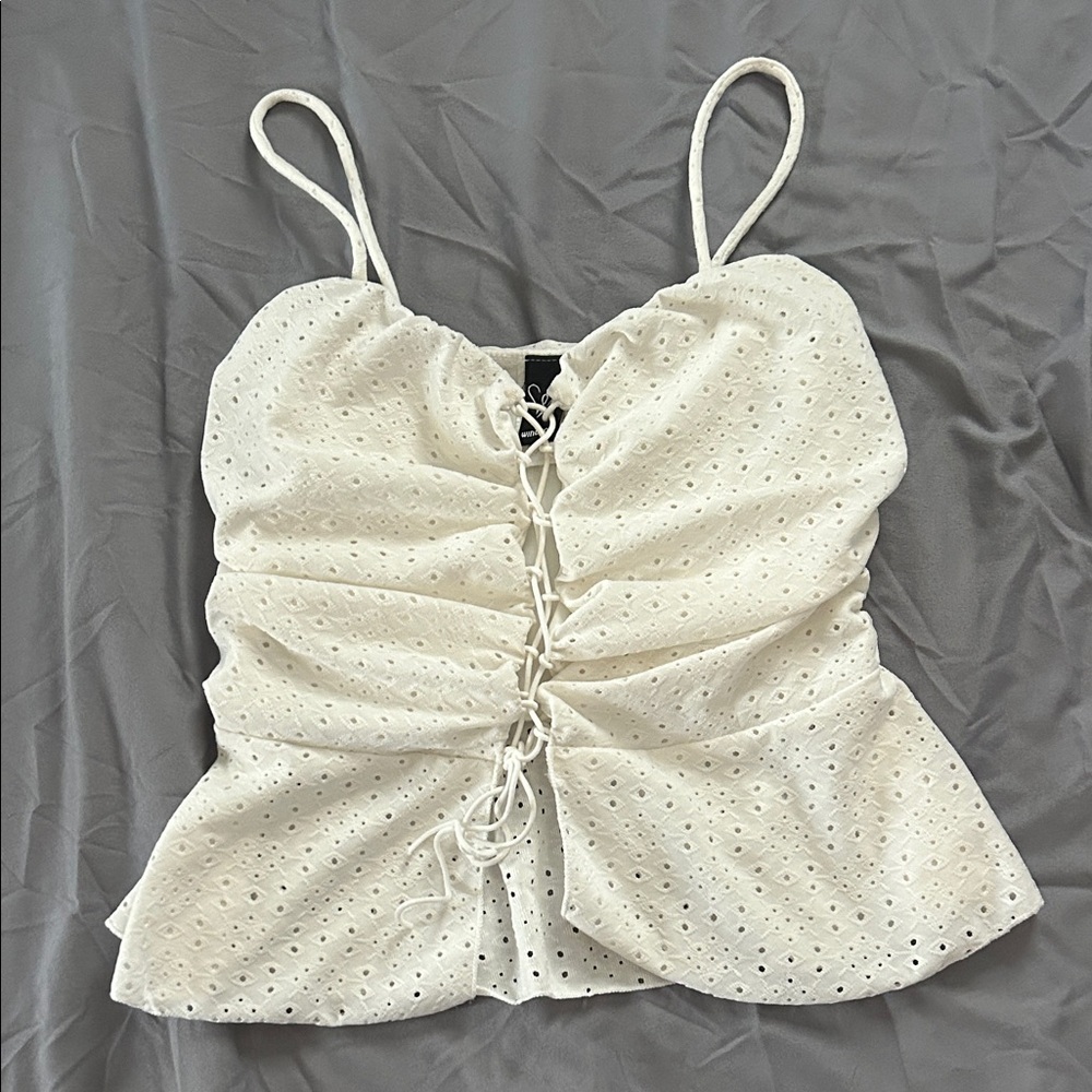Windsor Cream Lace-Up Eyelet Camisole
